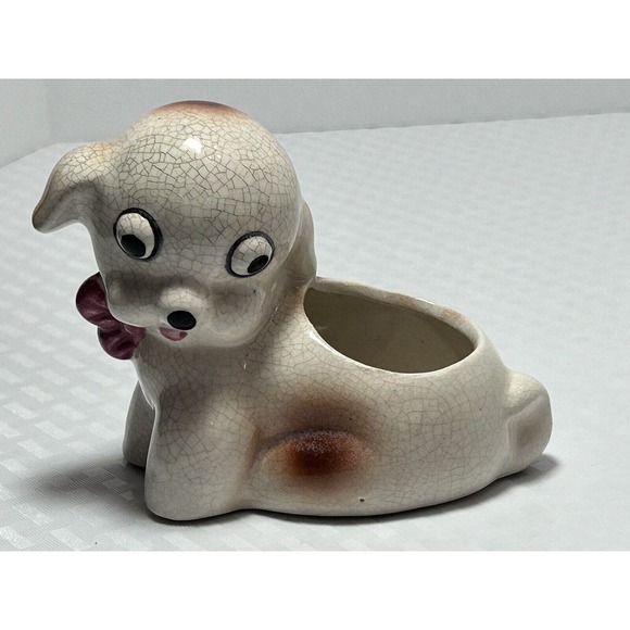 Vintage OCCUPIED JAPAN Googley Google Eyed Puppy BULLDOG Figurine Dog Planter - Picture 1 of 12